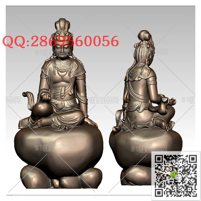 GY-029坐石观音_观音摆件观音坐像3d打印站立观音stl圆雕图扫描立体模型多轴数控电脑雕刻精雕图浮雕图