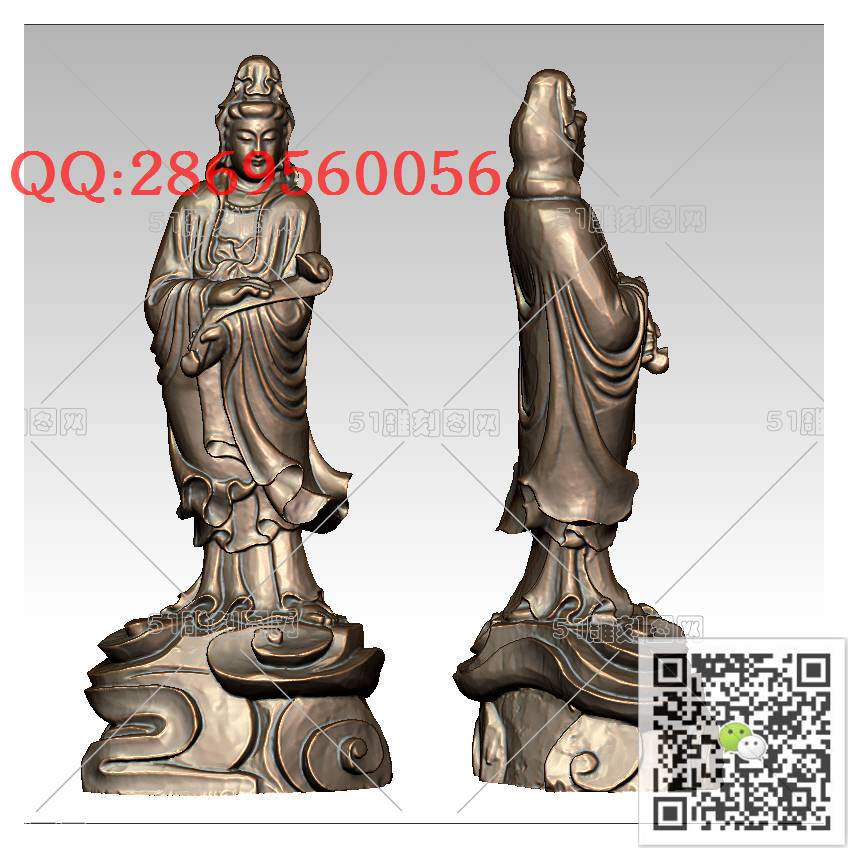GY-030云台如意观音_观音摆件观音坐像3d打印站立观音stl圆雕图扫描立体模型多轴数控电脑雕刻精雕图浮雕图
