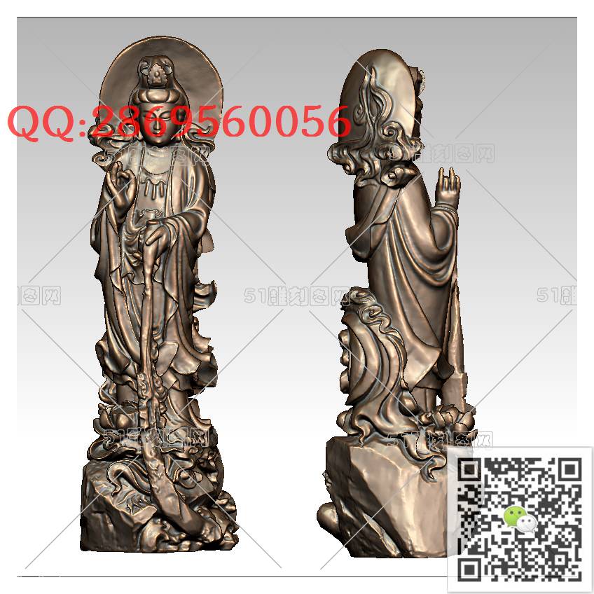 GY-032背光观音倒水_观音摆件观音坐像3d打印站立观音stl圆雕图扫描立体模型多轴数控电脑雕刻精雕图浮雕图