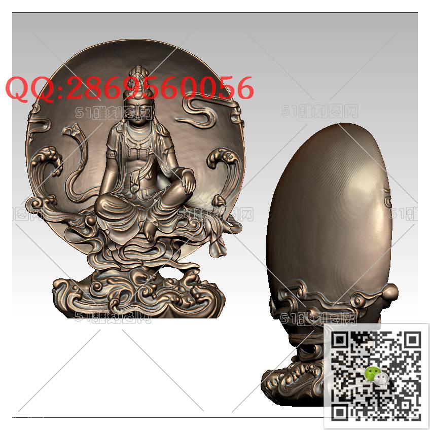 GY-033背圆盘观音_观音摆件观音坐像3d打印站立观音stl圆雕图扫描立体模型多轴数控电脑雕刻精雕图浮雕图