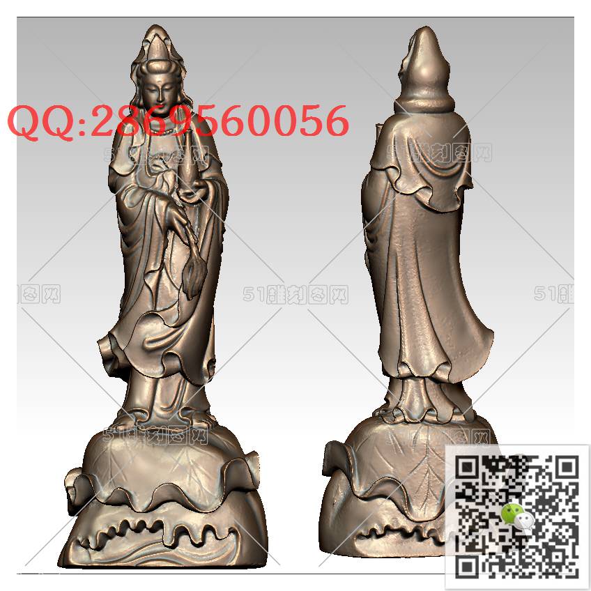 GY-036托瓶荷叶观音_观音摆件观音坐像3d打印站立观音stl圆雕图扫描立体模型多轴数控电脑雕刻精雕图浮雕图
