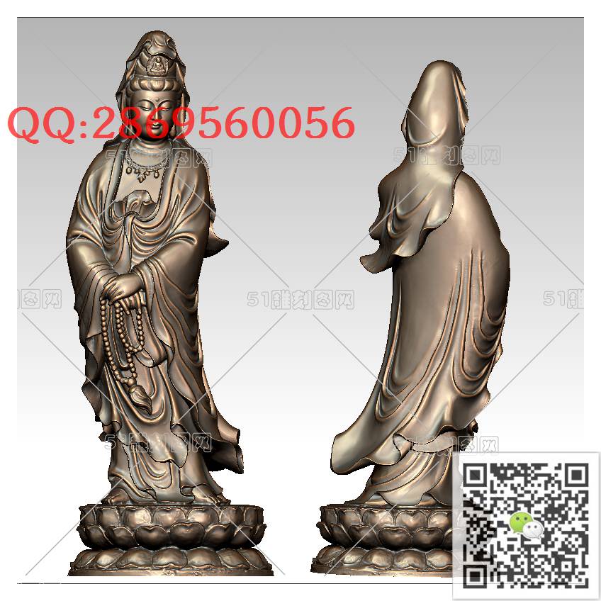 GY-038观音站莲手持佛珠_观音摆件观音坐像3d打印站立观音stl圆雕图扫描立体模型多轴数控电脑雕刻精雕图浮雕图