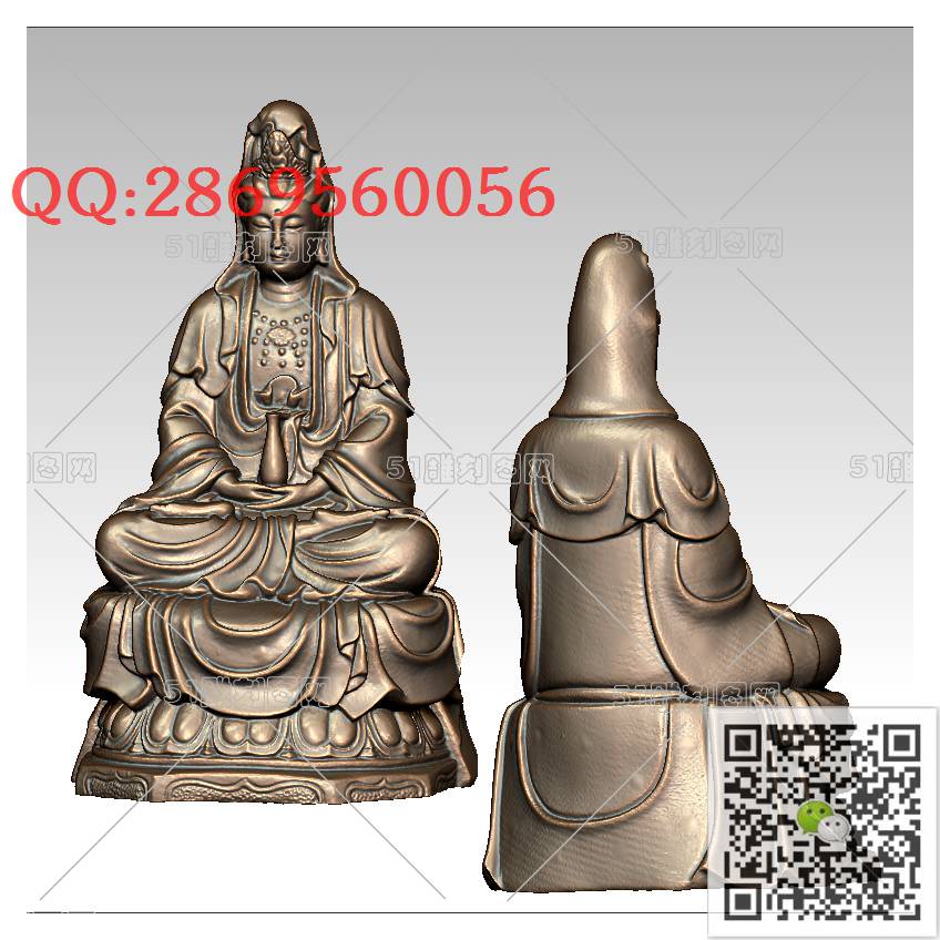 GY-040宝瓶莲花坐观音_观音摆件观音坐像3d打印站立观音stl圆雕图扫描立体模型多轴数控电脑雕刻精雕图浮雕图
