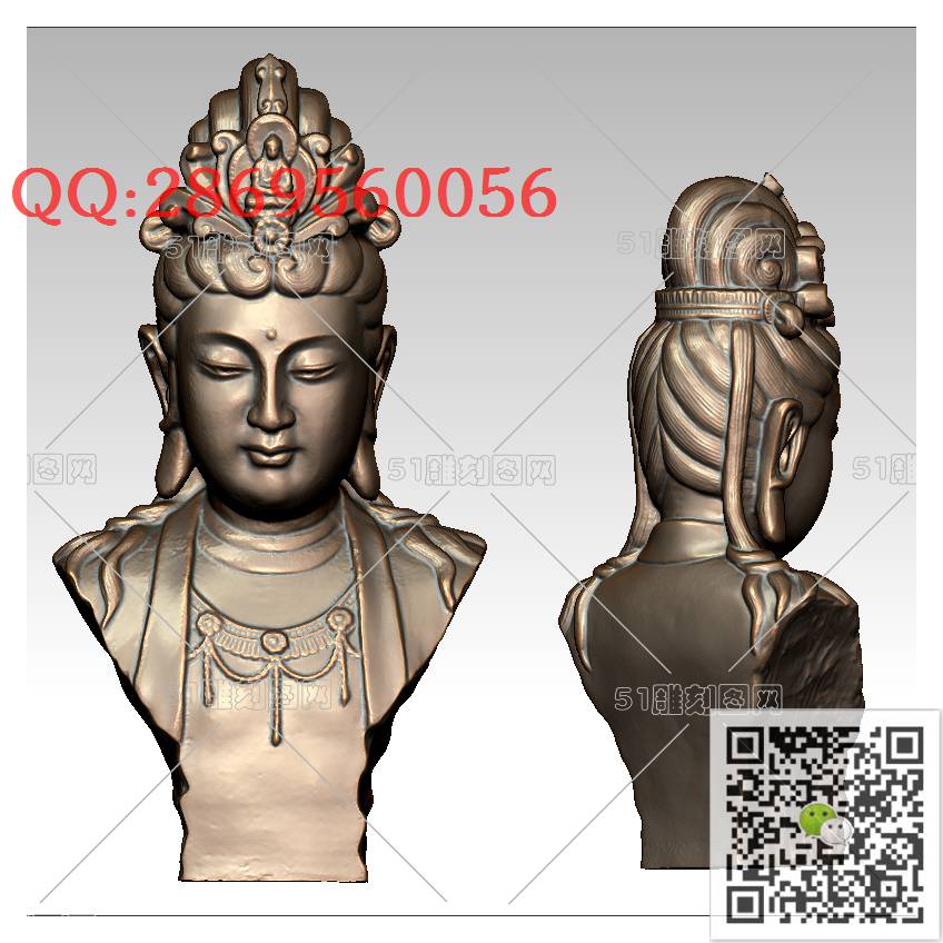 GY-042观音胸像_观音摆件观音坐像3d打印站立观音stl圆雕图扫描立体模型多轴数控电脑雕刻精雕图浮雕图