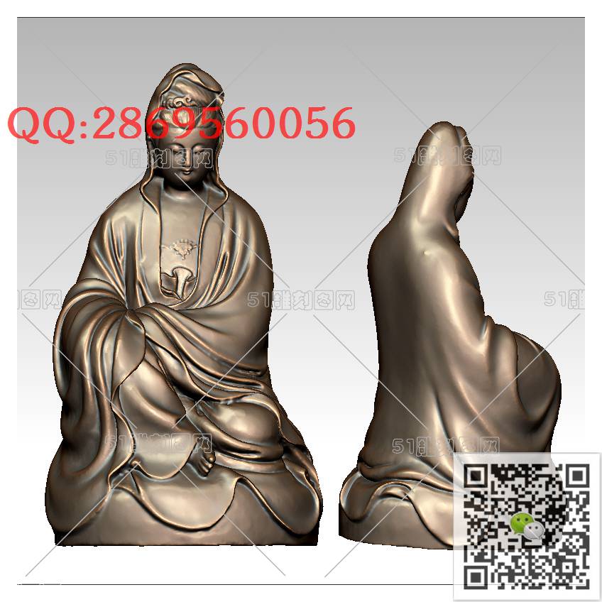 GY-044蹲坐观音_观音摆件观音坐像3d打印站立观音stl圆雕图扫描立体模型多轴数控电脑雕刻精雕图浮雕图