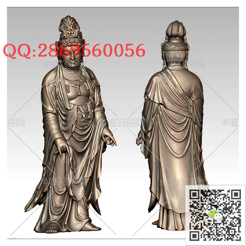 GY-054站立观音_观音摆件观音坐像3d打印站立观音stl圆雕图扫描立体模型多轴数控电脑雕刻精雕图浮雕图