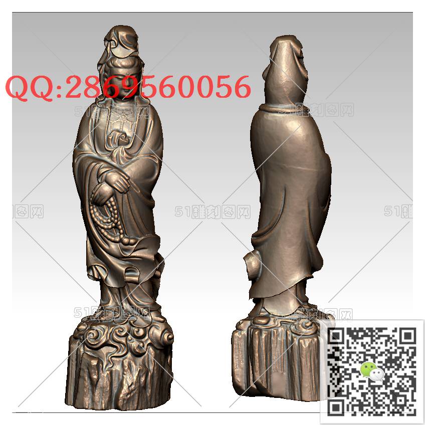GY-055云台观音手持佛珠_观音摆件观音坐像3d打印站立观音stl圆雕图扫描立体模型多轴数控电脑雕刻精雕图浮雕图