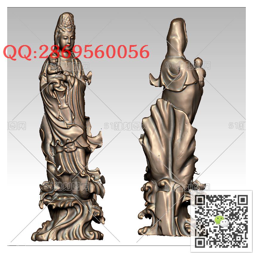 GY-056送子观音_观音摆件观音坐像3d打印站立观音stl圆雕图扫描立体模型多轴数控电脑雕刻精雕图浮雕图