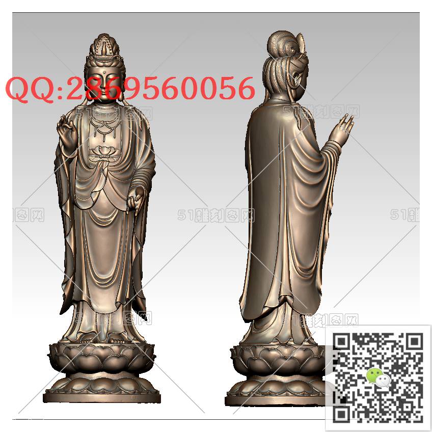 GY-057站莲观音_观音摆件观音坐像3d打印站立观音stl圆雕图扫描立体模型多轴数控电脑雕刻精雕图浮雕图