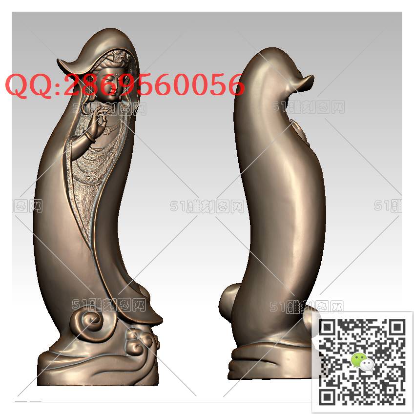 GY-058叶包观音_观音摆件观音坐像3d打印站立观音stl圆雕图扫描立体模型多轴数控电脑雕刻精雕图浮雕图