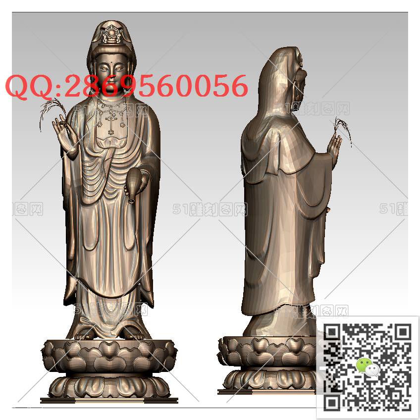 GY-067站立观音_观音摆件观音坐像3d打印站立观音stl圆雕图扫描立体模型多轴数控电脑雕刻精雕图浮雕图