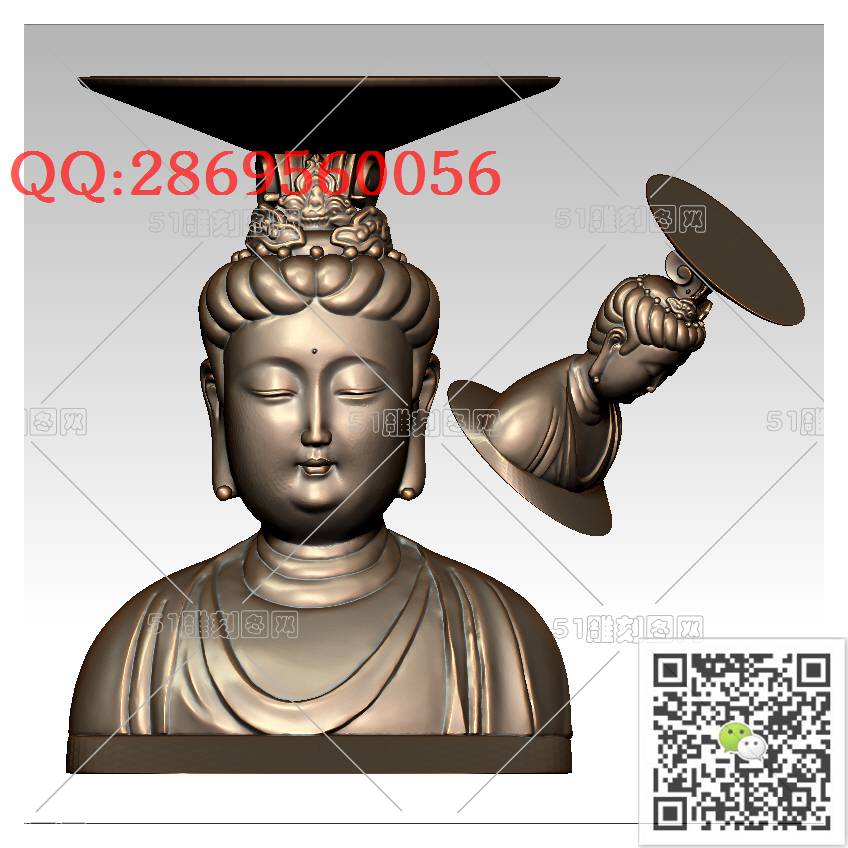 GY-070半身观音_观音摆件观音坐像3d打印站立观音stl圆雕图扫描立体模型多轴数控电脑雕刻精雕图浮雕图