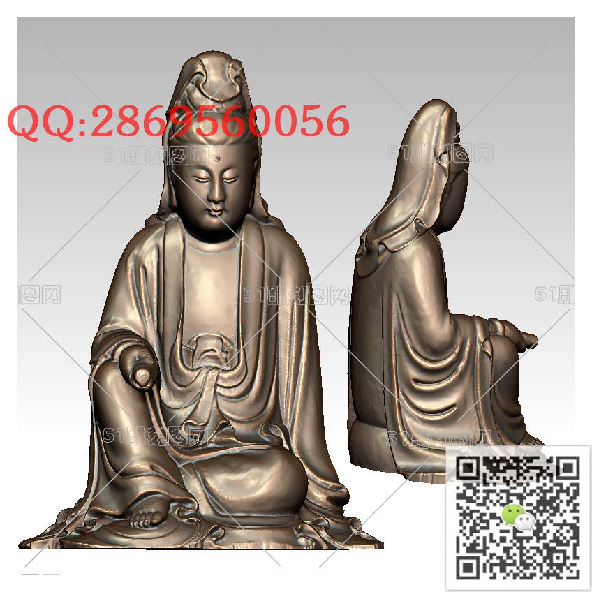 GY-071古体坐观音_观音摆件观音坐像3d打印站立观音stl圆雕图扫描立体模型多轴数控电脑雕刻精雕图浮雕图