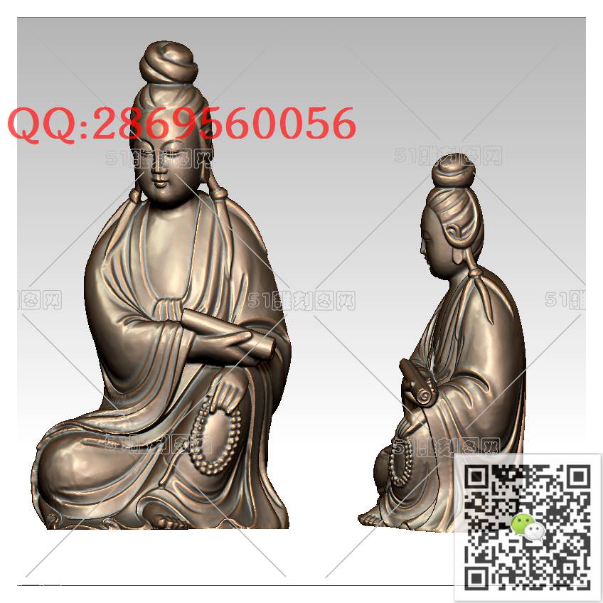 GY-072古体坐观音_观音摆件观音坐像3d打印站立观音stl圆雕图扫描立体模型多轴数控电脑雕刻精雕图浮雕图