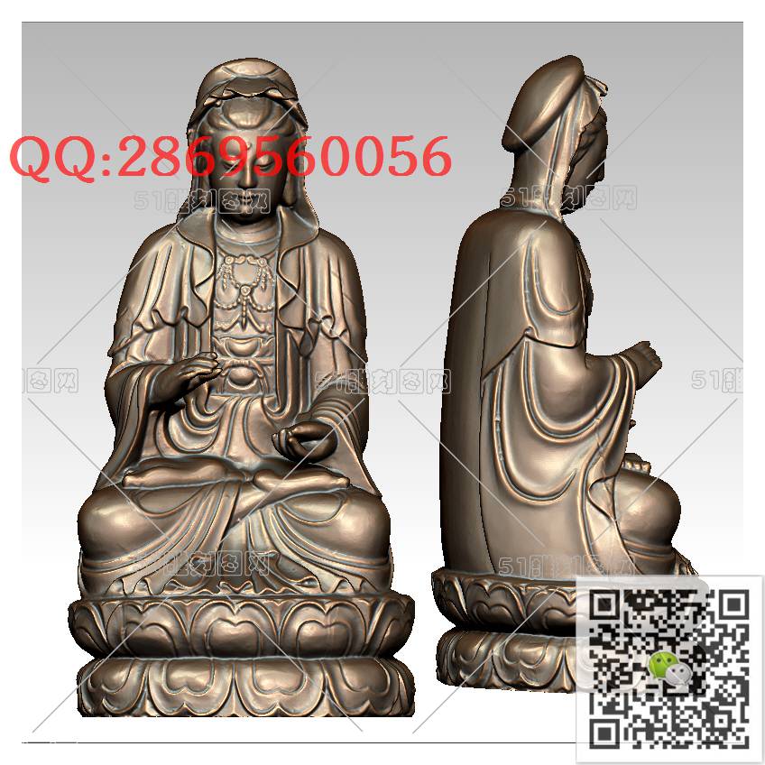 GY-074坐莲台观音_观音摆件观音坐像3d打印站立观音stl圆雕图扫描立体模型多轴数控电脑雕刻精雕图浮雕图