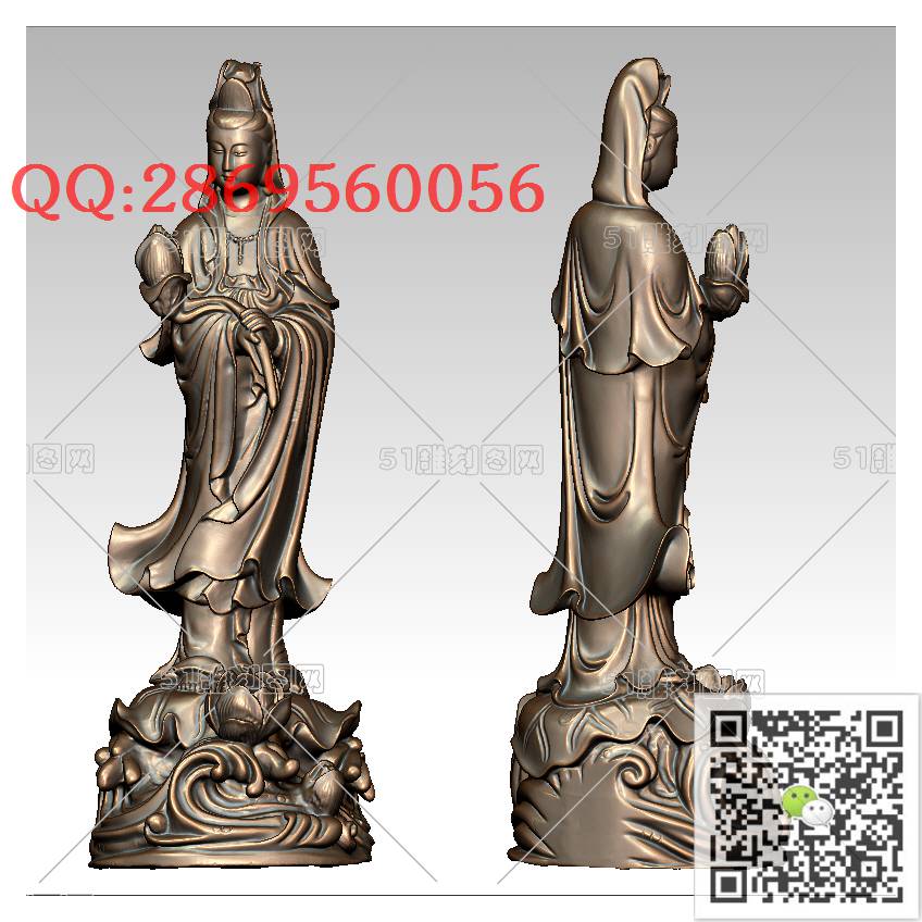 GY-075捧莲站观音_观音摆件观音坐像3d打印站立观音stl圆雕图扫描立体模型多轴数控电脑雕刻精雕图浮雕图
