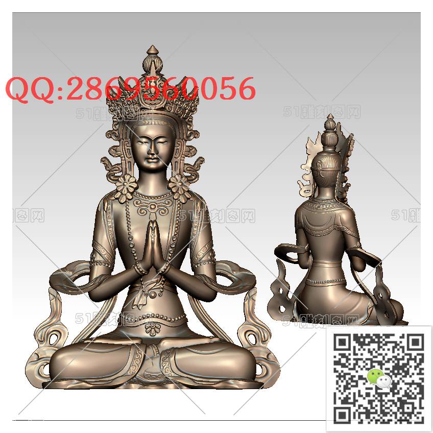 GY-076藏式度母_观音摆件观音坐像3d打印站立观音stl圆雕图扫描立体模型多轴数控电脑雕刻精雕图浮雕图