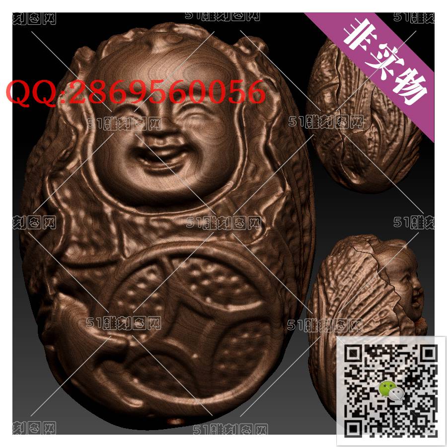HD-060单核雕-荷花仙童_橄榄核雕手串佛珠3d打印stl圆雕图扫描立体模型多轴数控电脑雕刻精雕图浮雕图