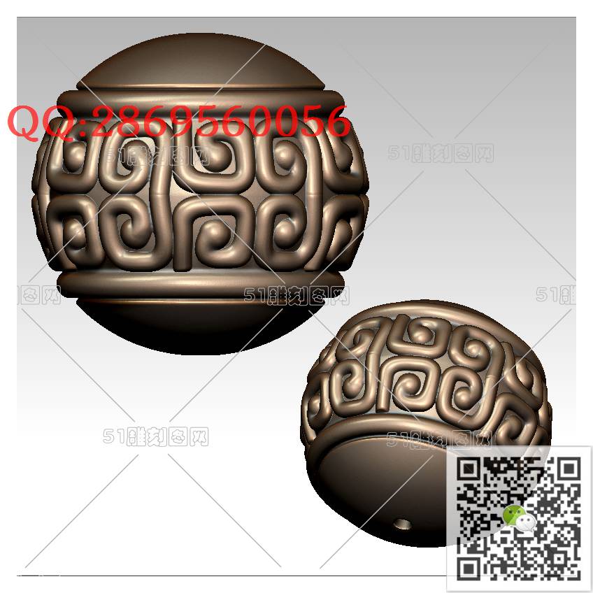 HD-069回纹圆珠_橄榄核雕手串佛珠3d打印stl圆雕图扫描立体模型多轴数控电脑雕刻精雕图浮雕图
