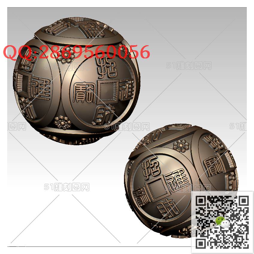 HD-089招财进宝圆珠手球_橄榄核雕手串佛珠3d打印stl圆雕图扫描立体模型多轴数控电脑雕刻精雕图浮雕图