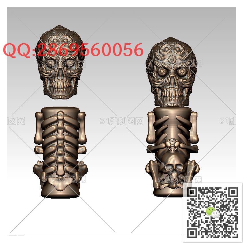 HD-105尸陀林主骷髅手串三通_橄榄核雕手串佛珠3d打印stl圆雕图扫描立体模型多轴数控电脑雕刻精雕图浮雕图