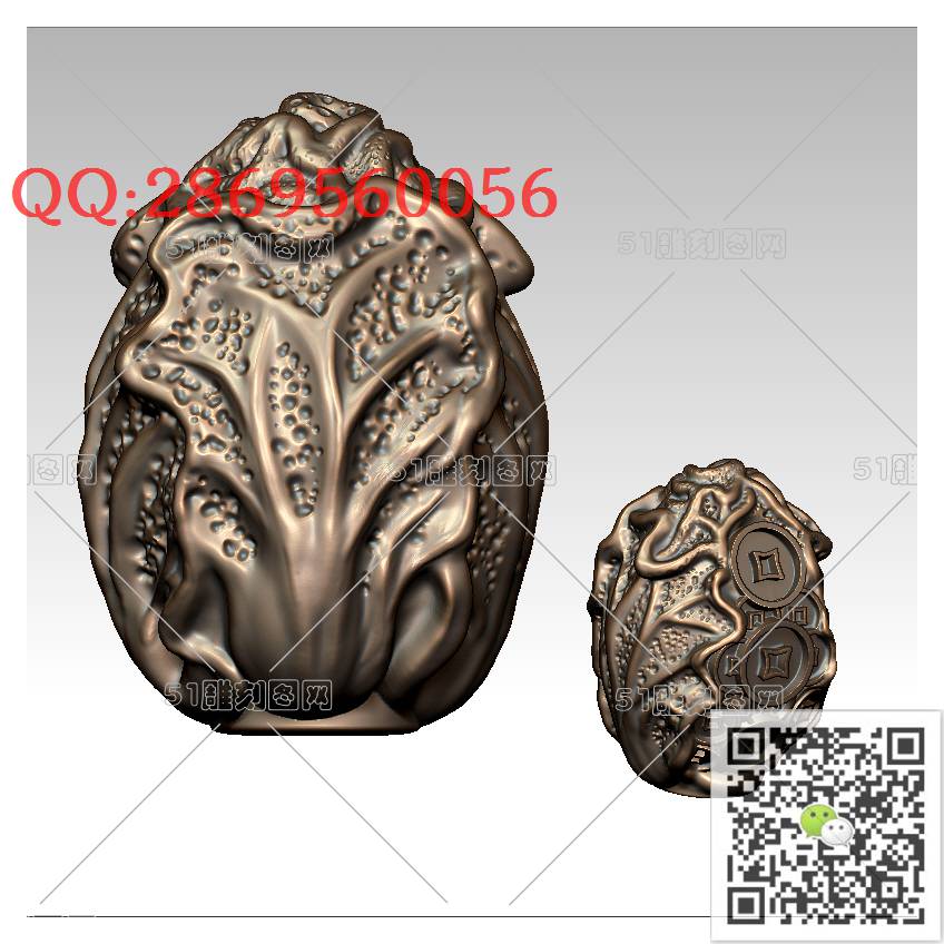 HD-115核雕白菜_橄榄核雕手串佛珠3d打印stl圆雕图扫描立体模型多轴数控电脑雕刻精雕图浮雕图