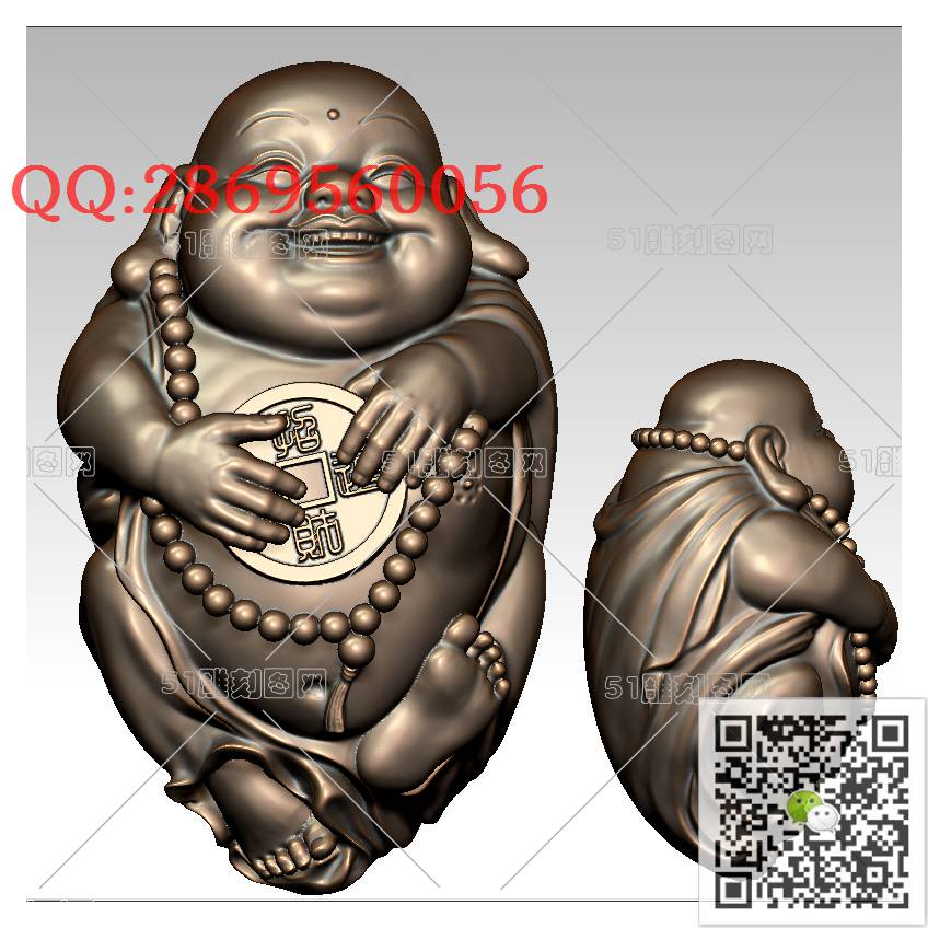 HD-125招财弥勒_橄榄核雕手串佛珠3d打印stl圆雕图扫描立体模型多轴数控电脑雕刻精雕图浮雕图