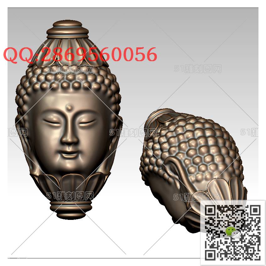 HD-128核雕观音头_橄榄核雕手串佛珠3d打印stl圆雕图扫描立体模型多轴数控电脑雕刻精雕图浮雕图