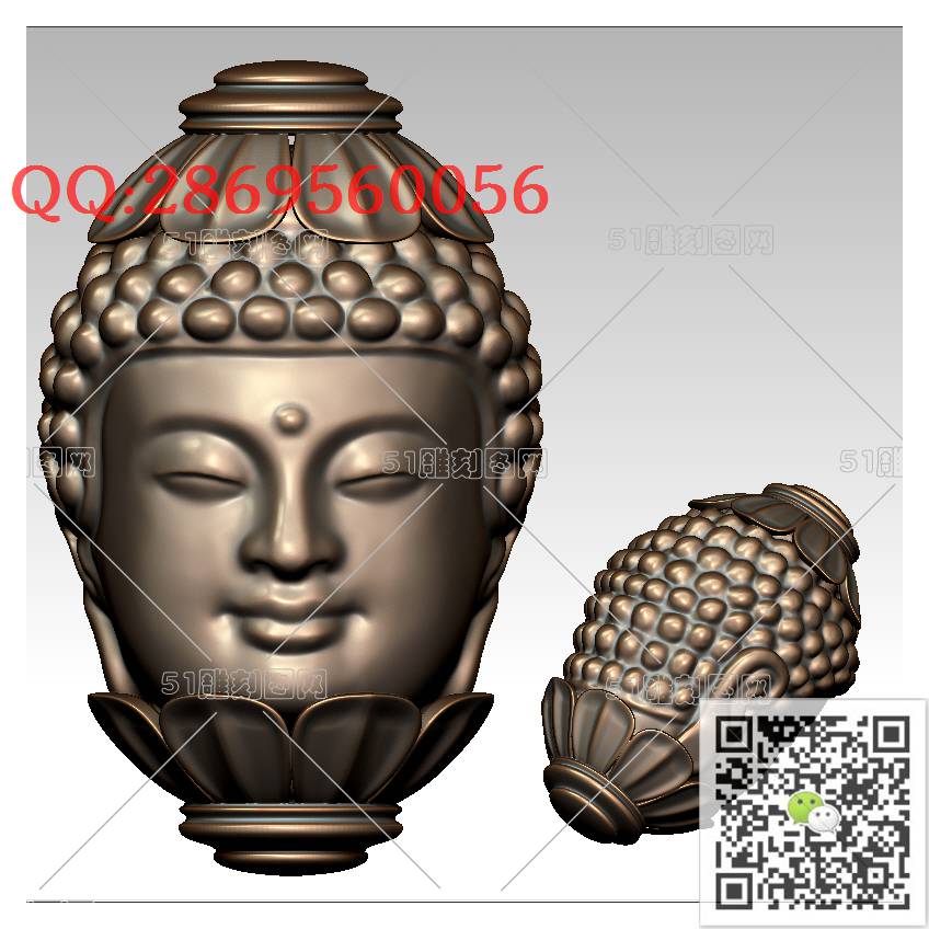 HD-131核雕如来佛头_橄榄核雕手串佛珠3d打印stl圆雕图扫描立体模型多轴数控电脑雕刻精雕图浮雕图