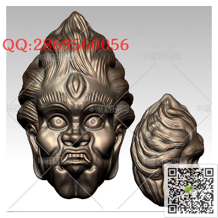 HD-132核雕不动冥王头_橄榄核雕手串佛珠3d打印stl圆雕图扫描立体模型多轴数控电脑雕刻精雕图浮雕图
