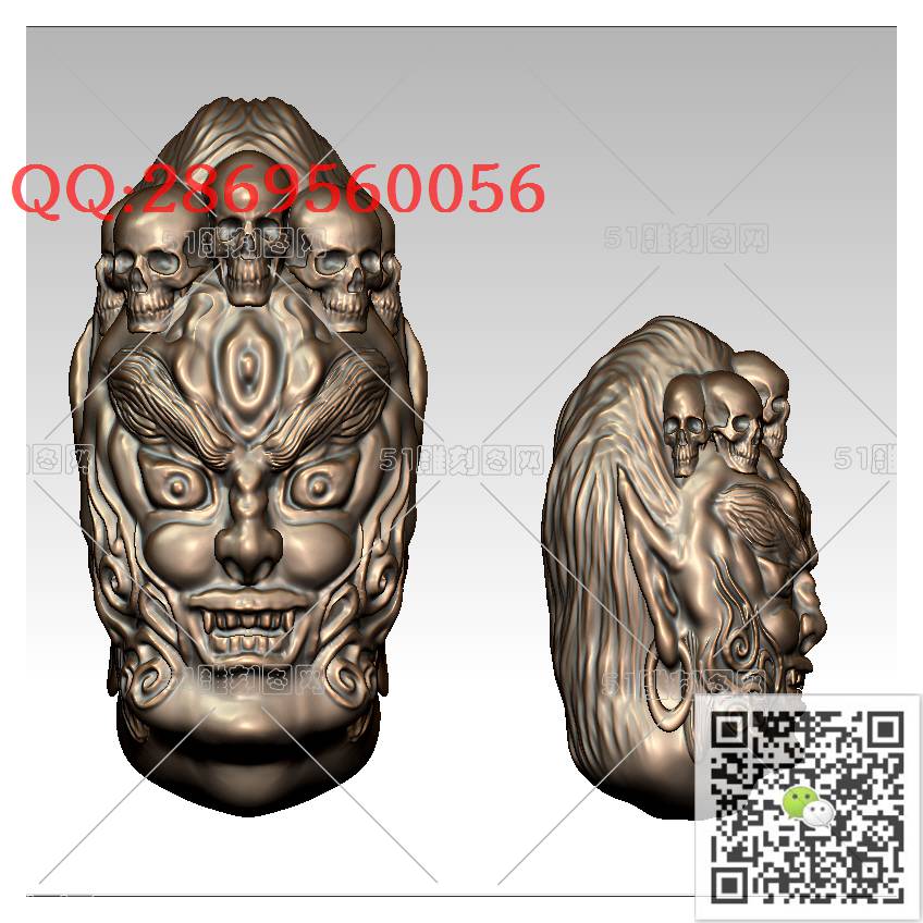 HD-133核雕不动冥王头_橄榄核雕手串佛珠3d打印stl圆雕图扫描立体模型多轴数控电脑雕刻精雕图浮雕图