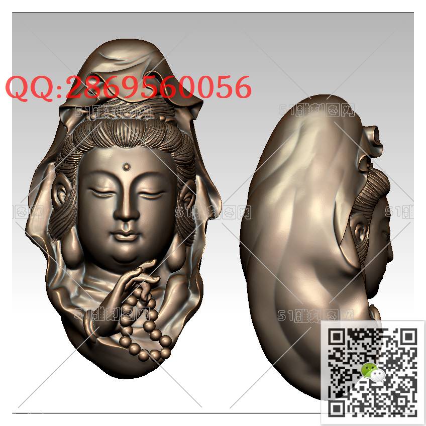 HD-141观音头手串_橄榄核雕手串佛珠3d打印stl圆雕图扫描立体模型多轴数控电脑雕刻精雕图浮雕图