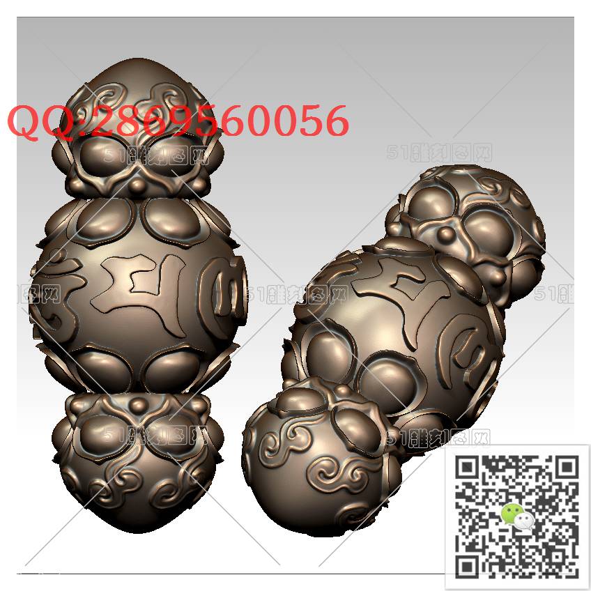 HD-142六字莲花如意纹勒子_橄榄核雕手串佛珠3d打印stl圆雕图扫描立体模型多轴数控电脑雕刻精雕图浮雕图