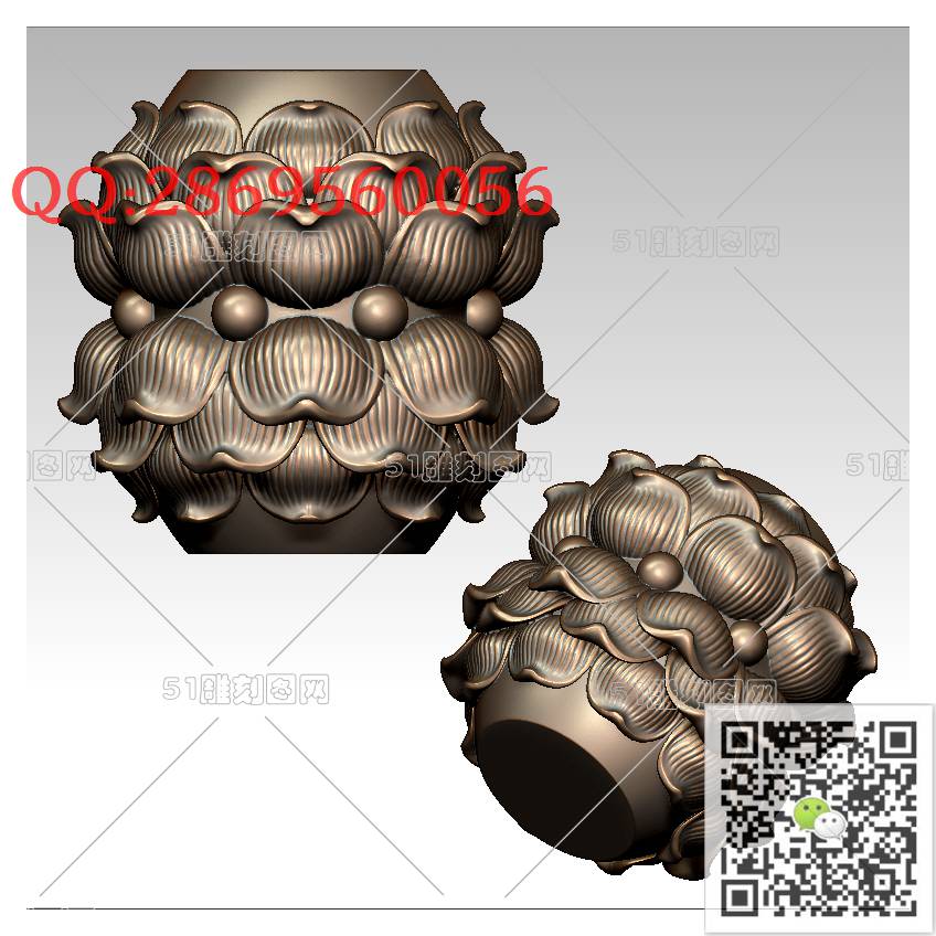 HD-144莲花柱手串_橄榄核雕手串佛珠3d打印stl圆雕图扫描立体模型多轴数控电脑雕刻精雕图浮雕图