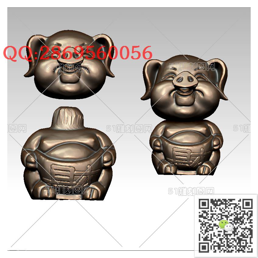 HD-148财猪三通_橄榄核雕手串佛珠3d打印stl圆雕图扫描立体模型多轴数控电脑雕刻精雕图浮雕图