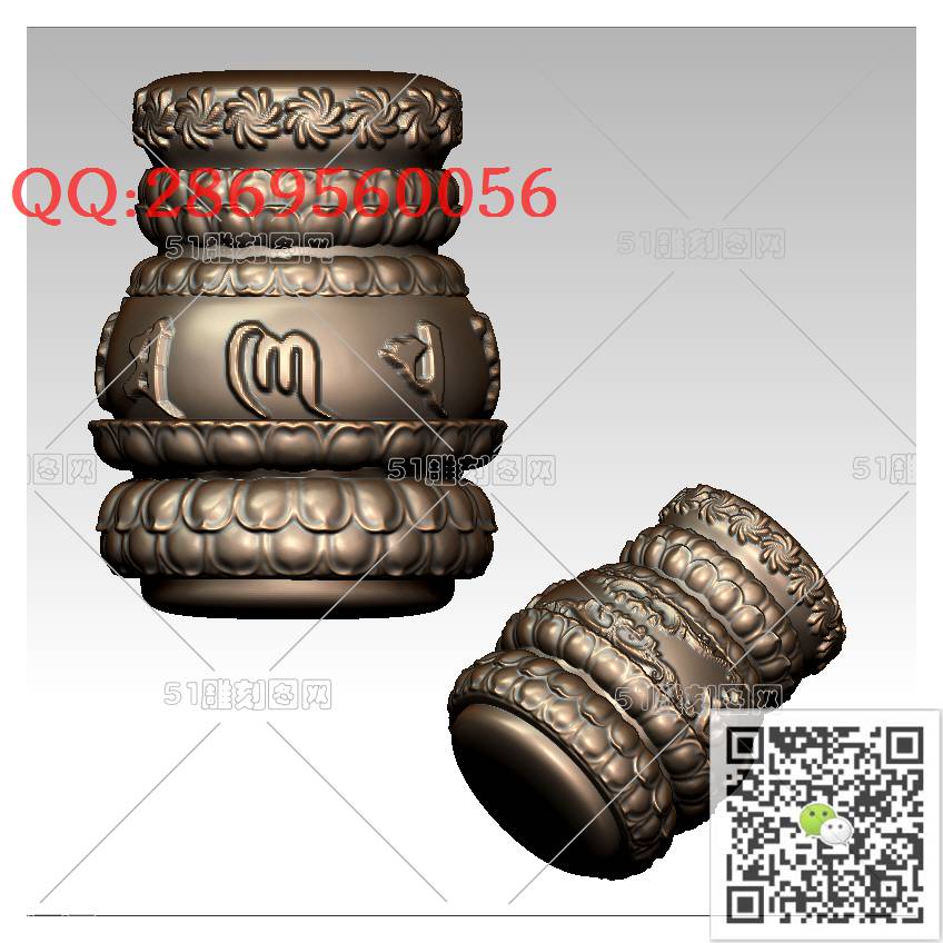 HD-157莲花六字真言佛头塔_橄榄核雕手串佛珠3d打印stl圆雕图扫描立体模型多轴数控电脑雕刻精雕图浮雕图