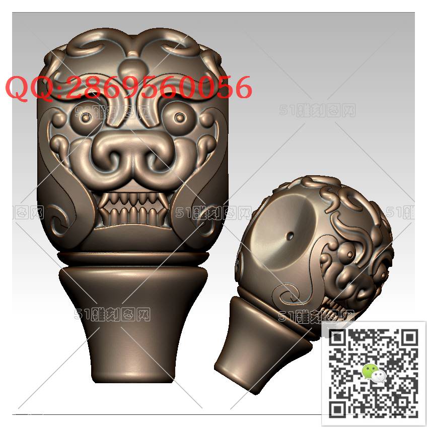 HD-166兽面三通_橄榄核雕手串佛珠3d打印stl圆雕图扫描立体模型多轴数控电脑雕刻精雕图浮雕图
