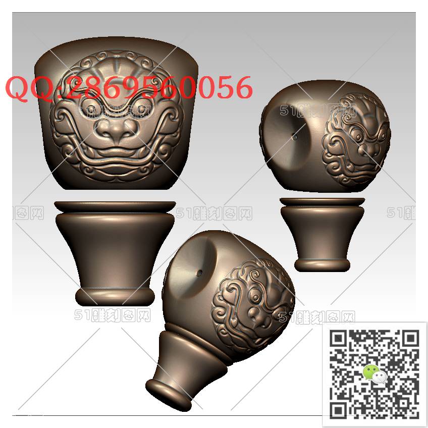 HD-168新兽面三通_橄榄核雕手串佛珠3d打印stl圆雕图扫描立体模型多轴数控电脑雕刻精雕图浮雕图