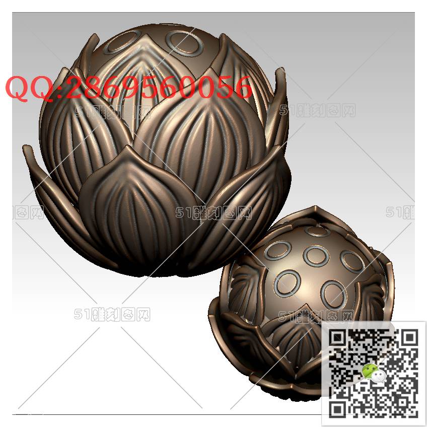 HD-181莲花圆珠手串_橄榄核雕手串佛珠3d打印stl圆雕图扫描立体模型多轴数控电脑雕刻精雕图浮雕图