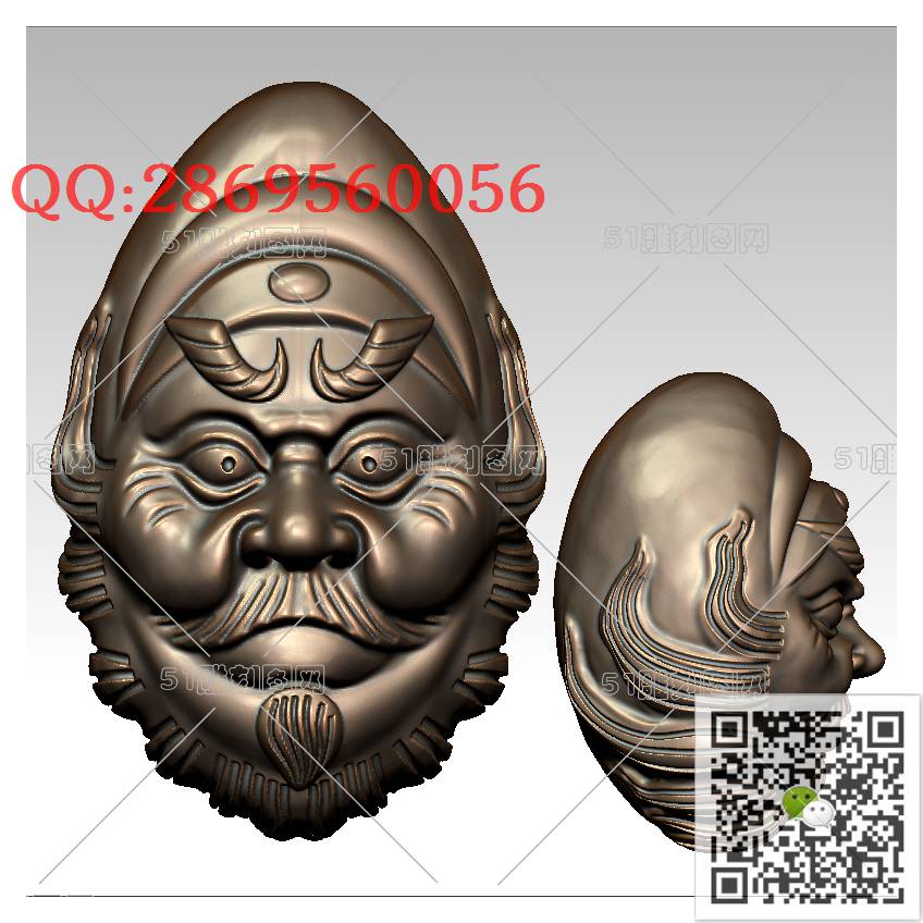 HD-185核雕钟馗头_橄榄核雕手串佛珠3d打印stl圆雕图扫描立体模型多轴数控电脑雕刻精雕图浮雕图