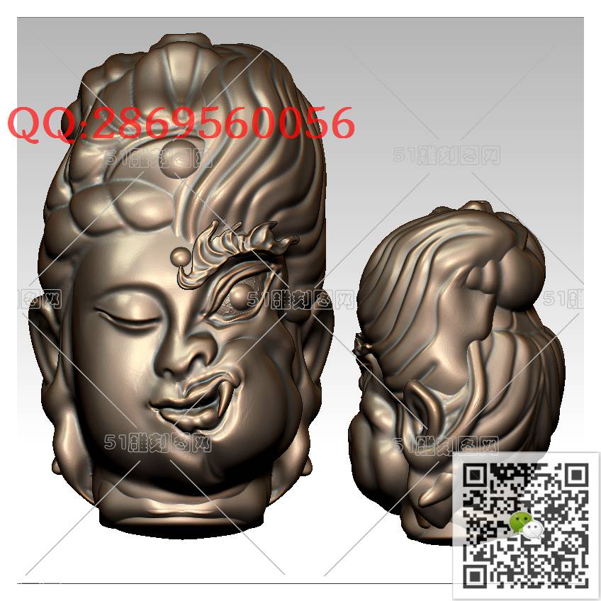 HD-186一念佛魔观音头_橄榄核雕手串佛珠3d打印stl圆雕图扫描立体模型多轴数控电脑雕刻精雕图浮雕图