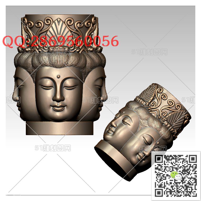 HD-190四面观音菩萨手串_橄榄核雕手串佛珠3d打印stl圆雕图扫描立体模型多轴数控电脑雕刻精雕图浮雕图