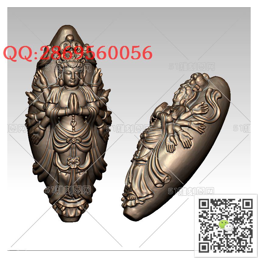 HD-194核雕千手观音_橄榄核雕手串佛珠3d打印stl圆雕图扫描立体模型多轴数控电脑雕刻精雕图浮雕图