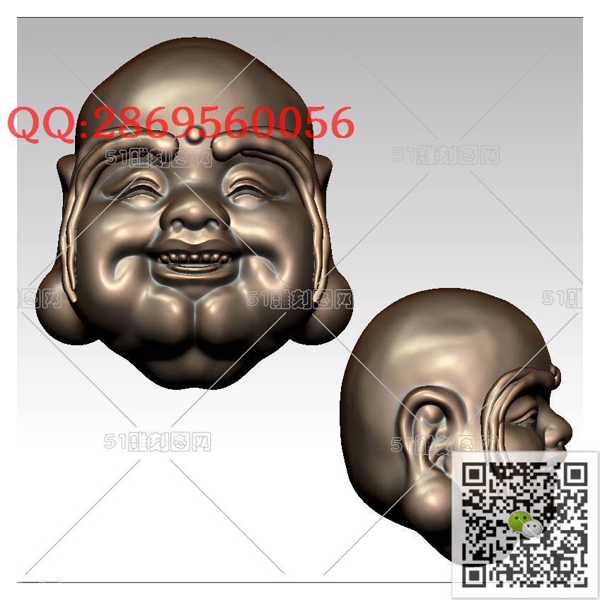 HD-201长眉弥勒佛头手串_橄榄核雕手串佛珠3d打印stl圆雕图扫描立体模型多轴数控电脑雕刻精雕图浮雕图