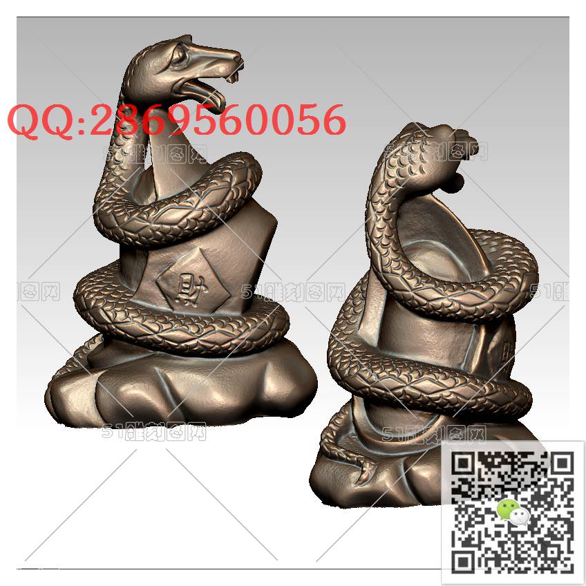 LDA-002元宝蛇摆件_立体动物摆件生肖蛇圆雕图stl立体模型3d打印四轴数控雕刻精雕图浮雕图