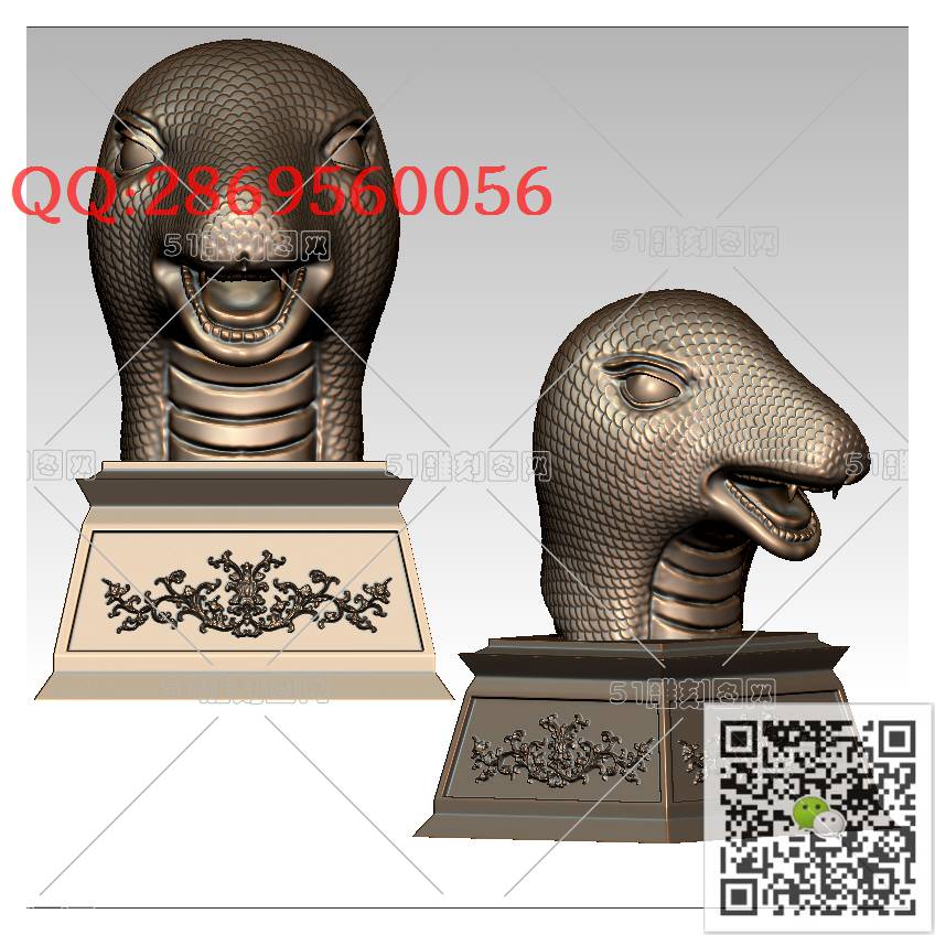 LDA-004蛇头摆件_立体动物摆件生肖蛇圆雕图stl立体模型3d打印四轴数控雕刻精雕图浮雕图