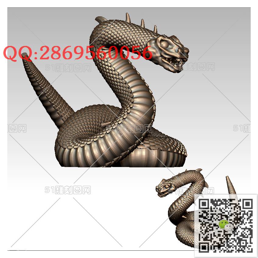LDA-005毒蛇模型_立体动物摆件生肖蛇圆雕图stl立体模型3d打印四轴数控雕刻精雕图浮雕图