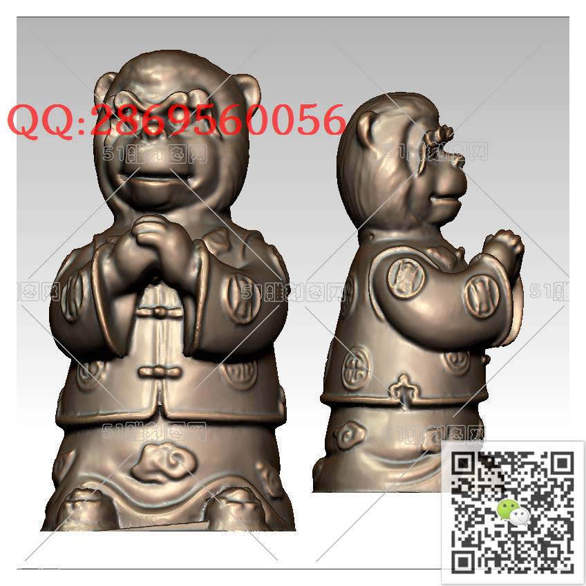 LDB-003生肖猴_猴子摆件立体动物摆件生肖猴圆雕图stl立体模型3d打印四轴数控雕刻精雕图浮雕图