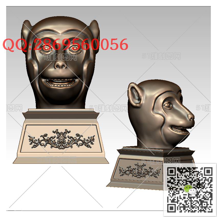 LDB-005猴头摆件_猴子摆件立体动物摆件生肖猴圆雕图stl立体模型3d打印四轴数控雕刻精雕图浮雕图