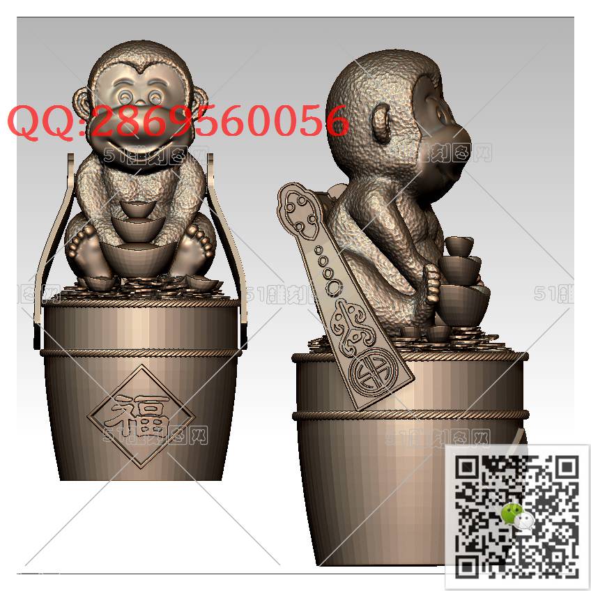 LDB-008送财猴子摆件_猴子摆件立体动物摆件生肖猴圆雕图stl立体模型3d打印四轴数控雕刻精雕图浮雕图